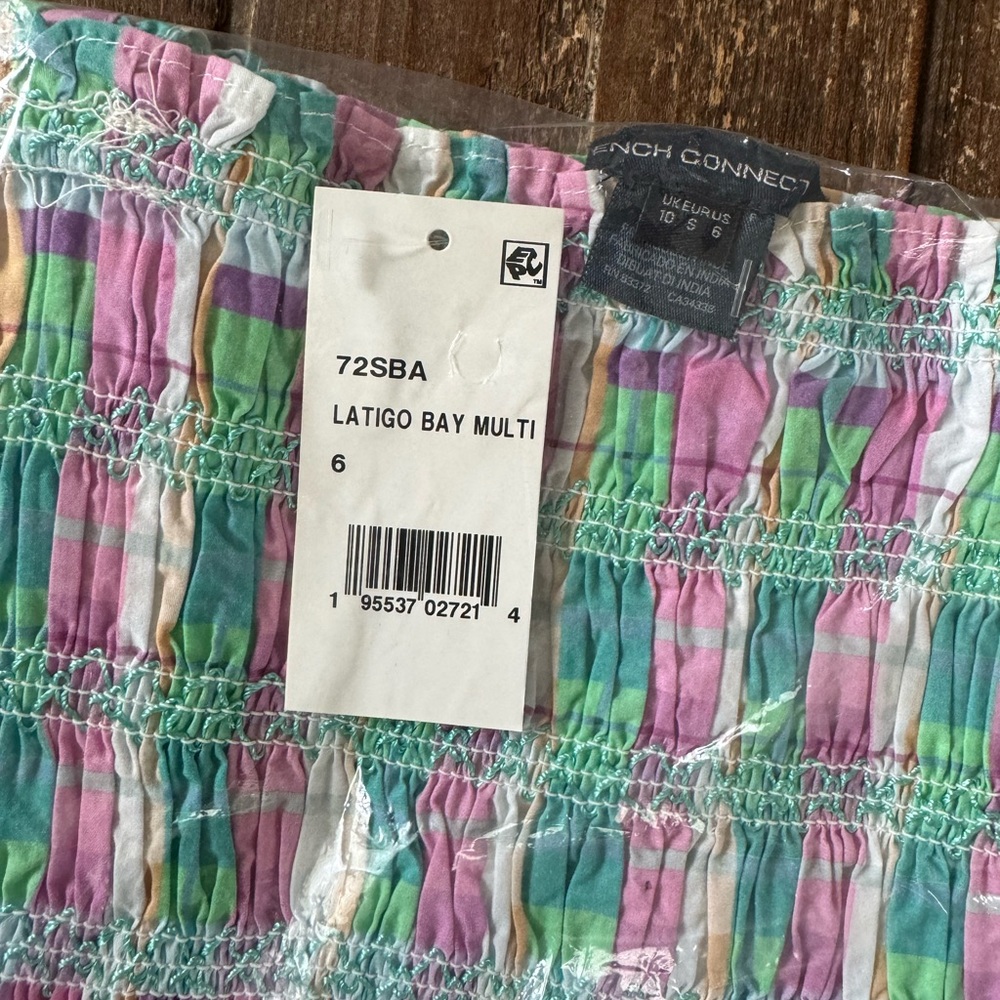 NWT! French Connection Smocked Check Organic Cotton Top - Picture 5 of 5